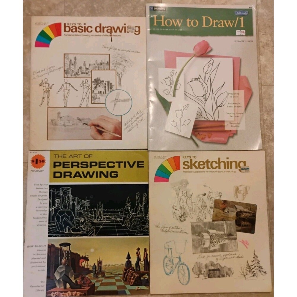 Lot of 4 Vintage Walter Foster Art Books Perspective Sketching Basic Drawing 1
